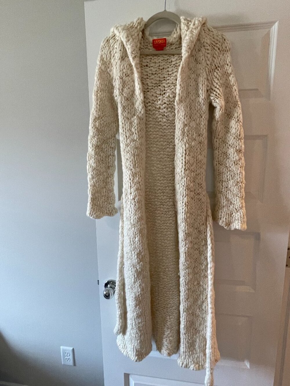 SASKIA Hand Knit Wool Hooded Duster Cardigan Sweater Coat Size 1 S/M